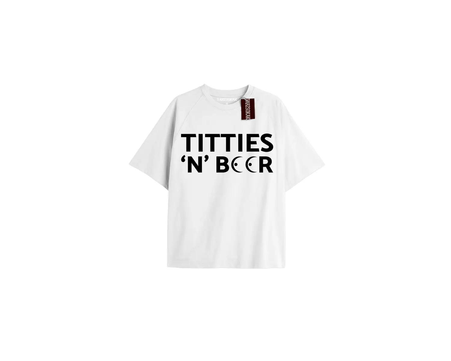 TITTIES N BEER Unisex Oversize Yazılı Tshirt BEYAZ