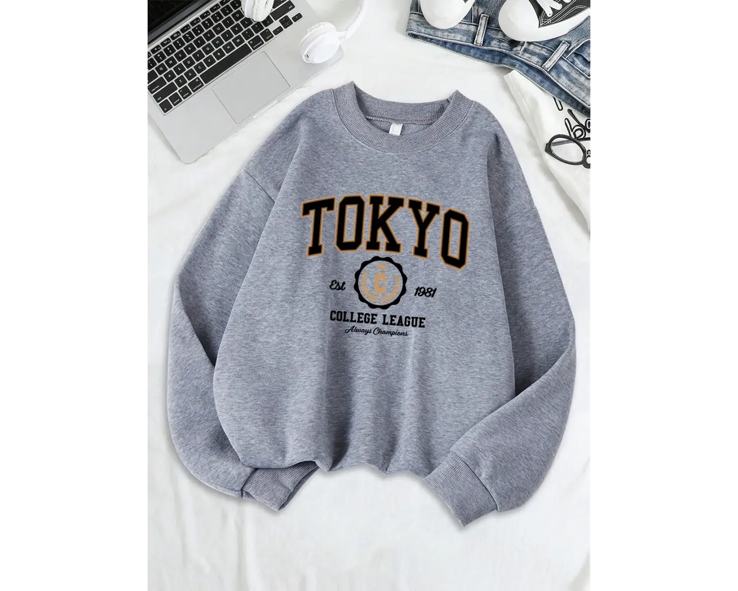 Tokyo College League Spor Baskılar Tişörtü Kadın Gevşek Rahat Hoodies Polar Sıcak sıfır yaka