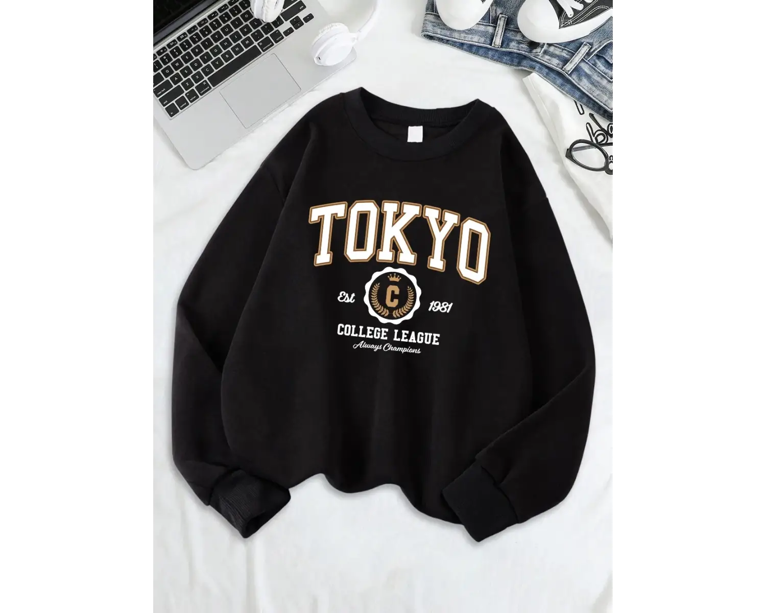 Tokyo College League Spor Baskılar Tişörtü Kadın Gevşek Rahat Hoodies Polar Sıcak sıfır yaka