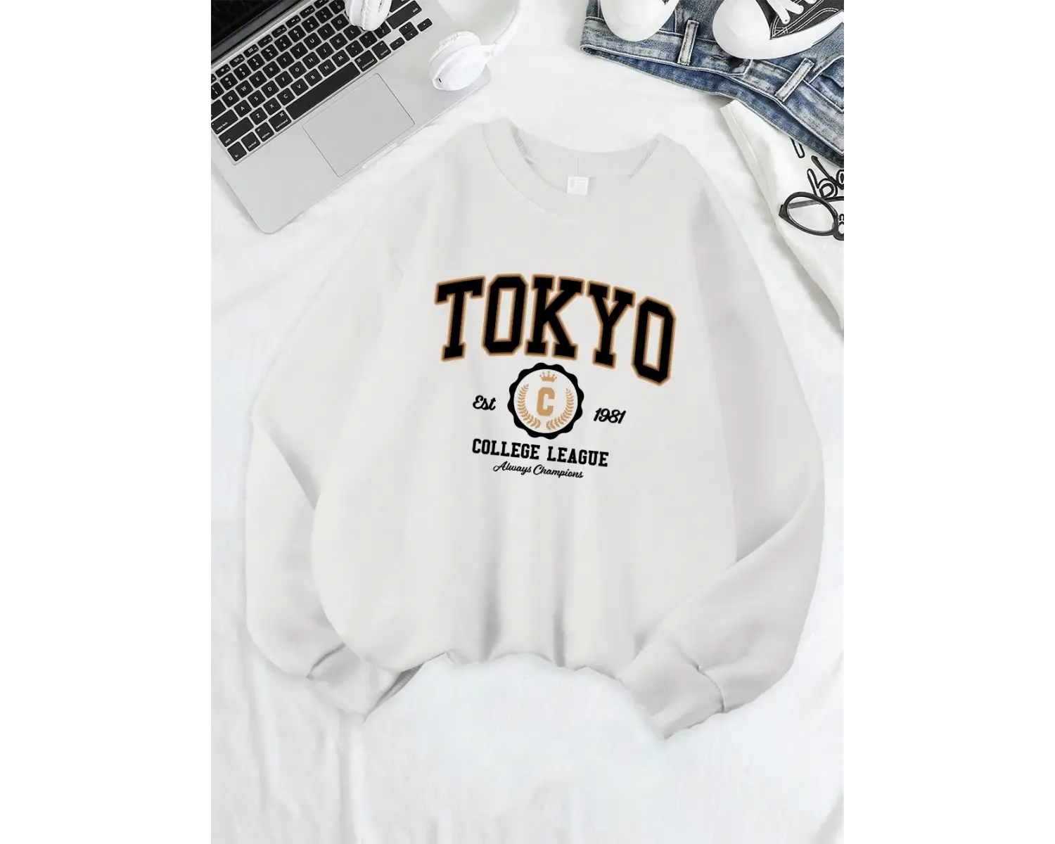 Tokyo College League Spor Baskılar Tişörtü Kadın Gevşek Rahat Hoodies Polar Sıcak sıfır yaka