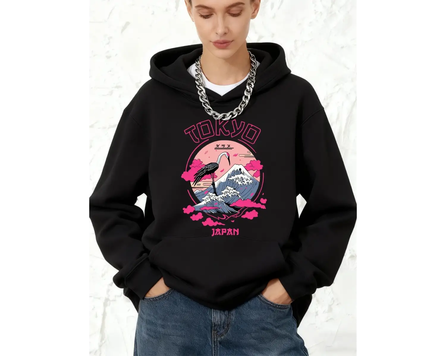 Tokyo Japonya Baskı Kapüşonlular Pamuk Bayanlar Kış Polar Sıcak Kazak Koşu Cep Tişörtü Sporti