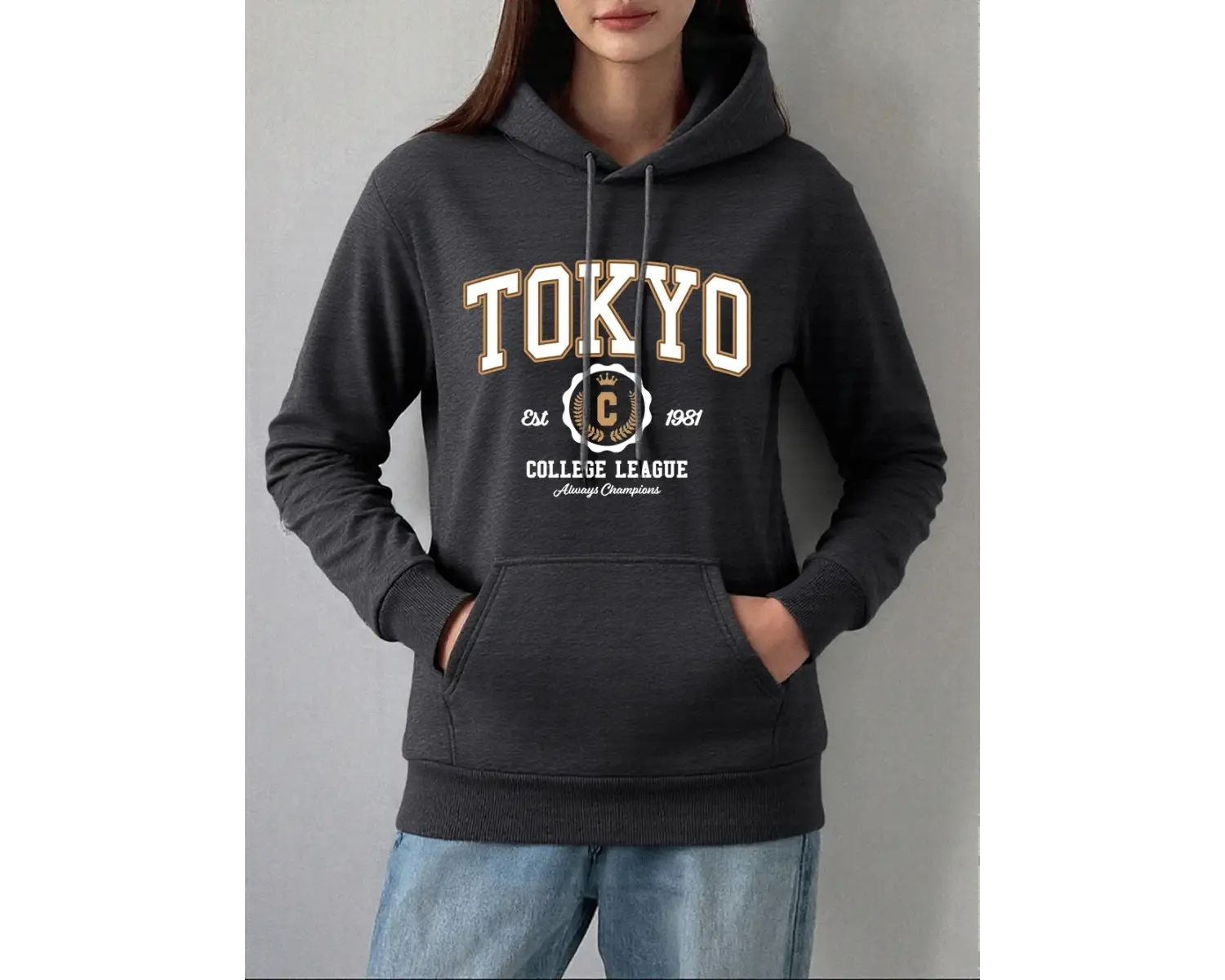 Tokyo Kolej Ligi Baskılar Hoodie Kadın Kış Polar Sıcak Kazak Temelleri Cep Kazak Rahat Rahat