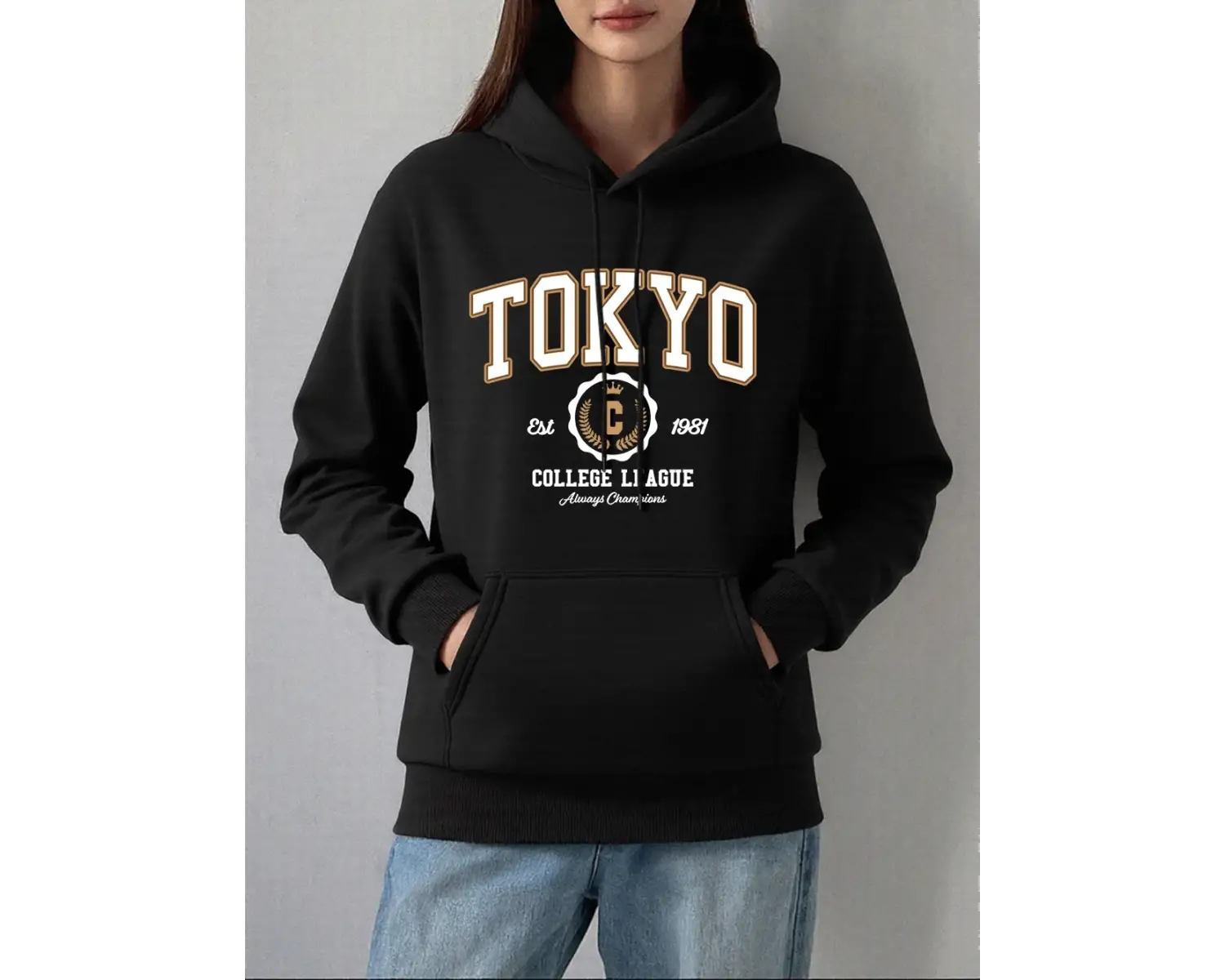 Tokyo Kolej Ligi Baskılar Hoodie Kadın Kış Polar Sıcak Kazak Temelleri Cep Kazak Rahat Rahat