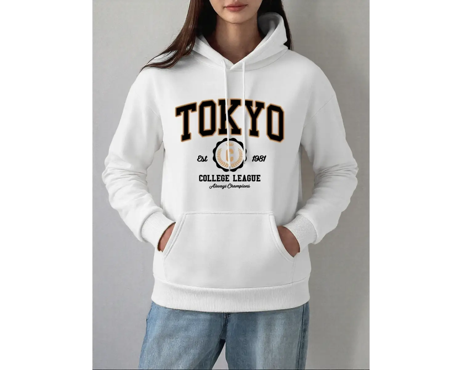Tokyo Kolej Ligi Baskılar Hoodie Kadın Kış Polar Sıcak Kazak Temelleri Cep Kazak Rahat Rahat