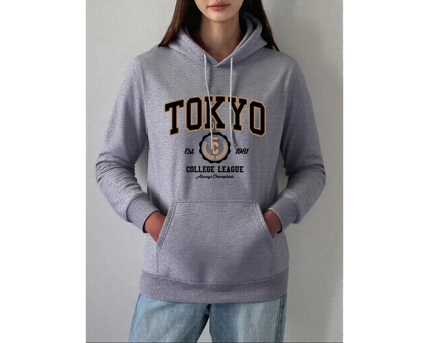 Tokyo Kolej Ligi Baskılar Hoodie Kadın Kış Polar Sıcak Kazak Temelleri Cep Kazak Rahat Rahat