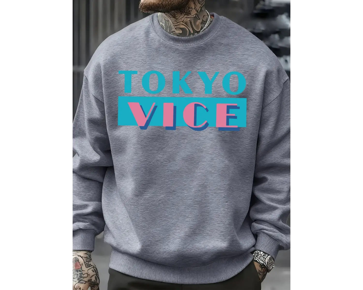 Tokyo Vice Büyük Harfli Baskılı Sweatshirt Erkek Polar Bol Moda Sokak Giyim O-Yaka Sonbahar K
