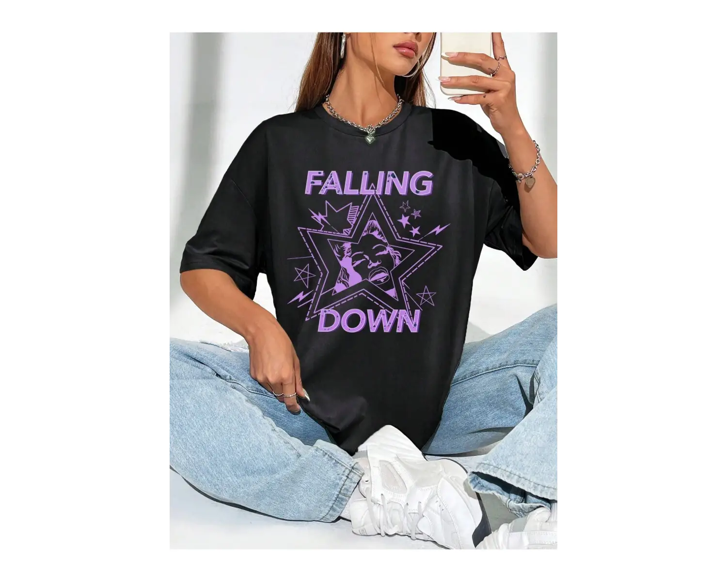 TOM & JERRY X Sloganlı ve Karikatür Grafikli Düşük Omuzlu Oversize Tişört