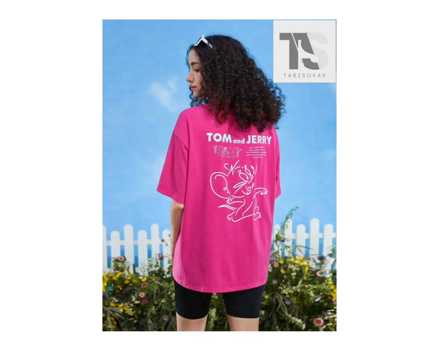 TOM & JERRY X Sloganlı ve Karikatür Grafikli Düşük Omuzlu Oversize Tişört