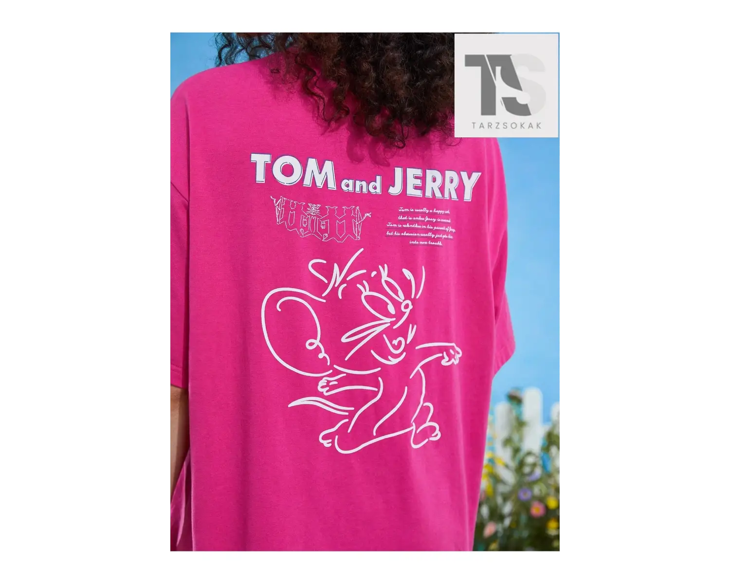 TOM & JERRY X Sloganlı ve Karikatür Grafikli Düşük Omuzlu Oversize Tişört