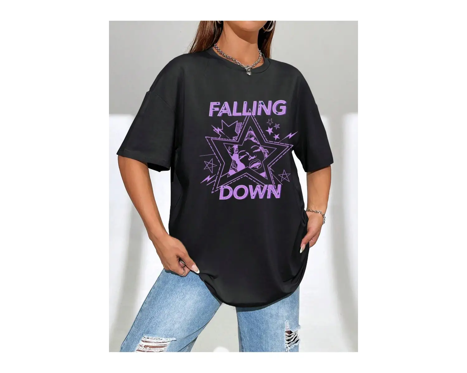 TOM & JERRY X Sloganlı ve Karikatür Grafikli Düşük Omuzlu Oversize Tişört