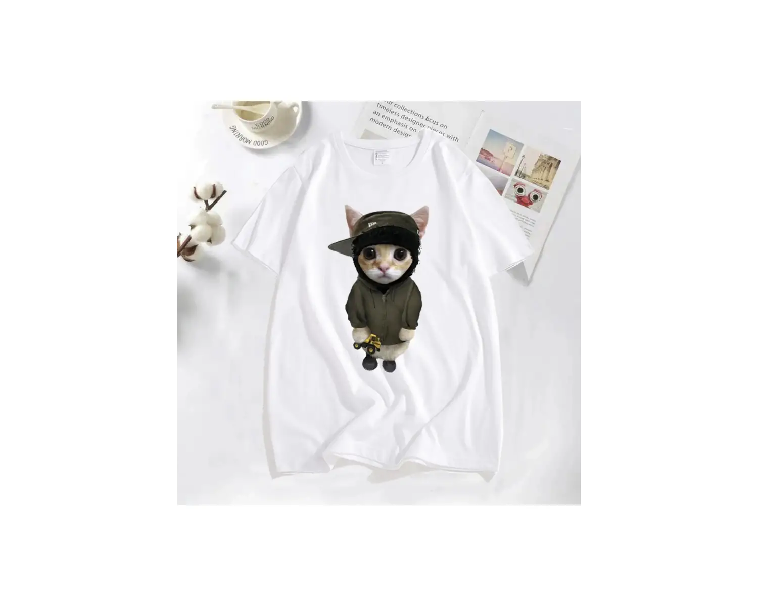 Tonka T shirt ile Yeat Kitty erkekler komik sevimli kedi grafik Tee % baskılı tişört pamuk Te 2821