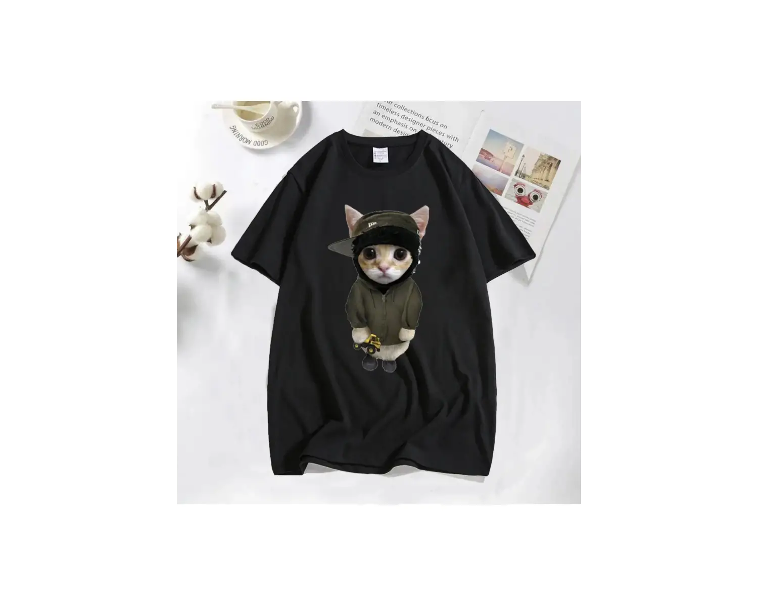 Tonka T shirt ile Yeat Kitty erkekler komik sevimli kedi grafik Tee % baskılı tişört pamuk Te 2821