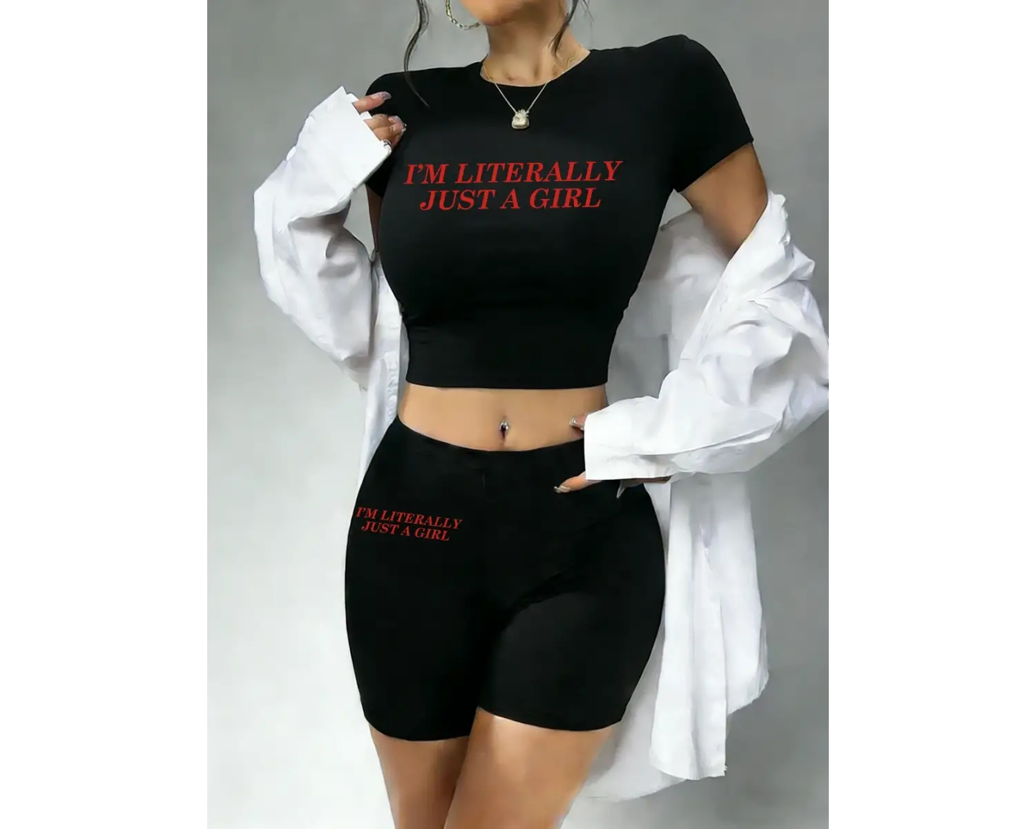 Trend Ben Sadece Bir Kızım Baskılı Babby TeeTişört Şort Kadın İki Parça Takım Üstler Pantolonlar