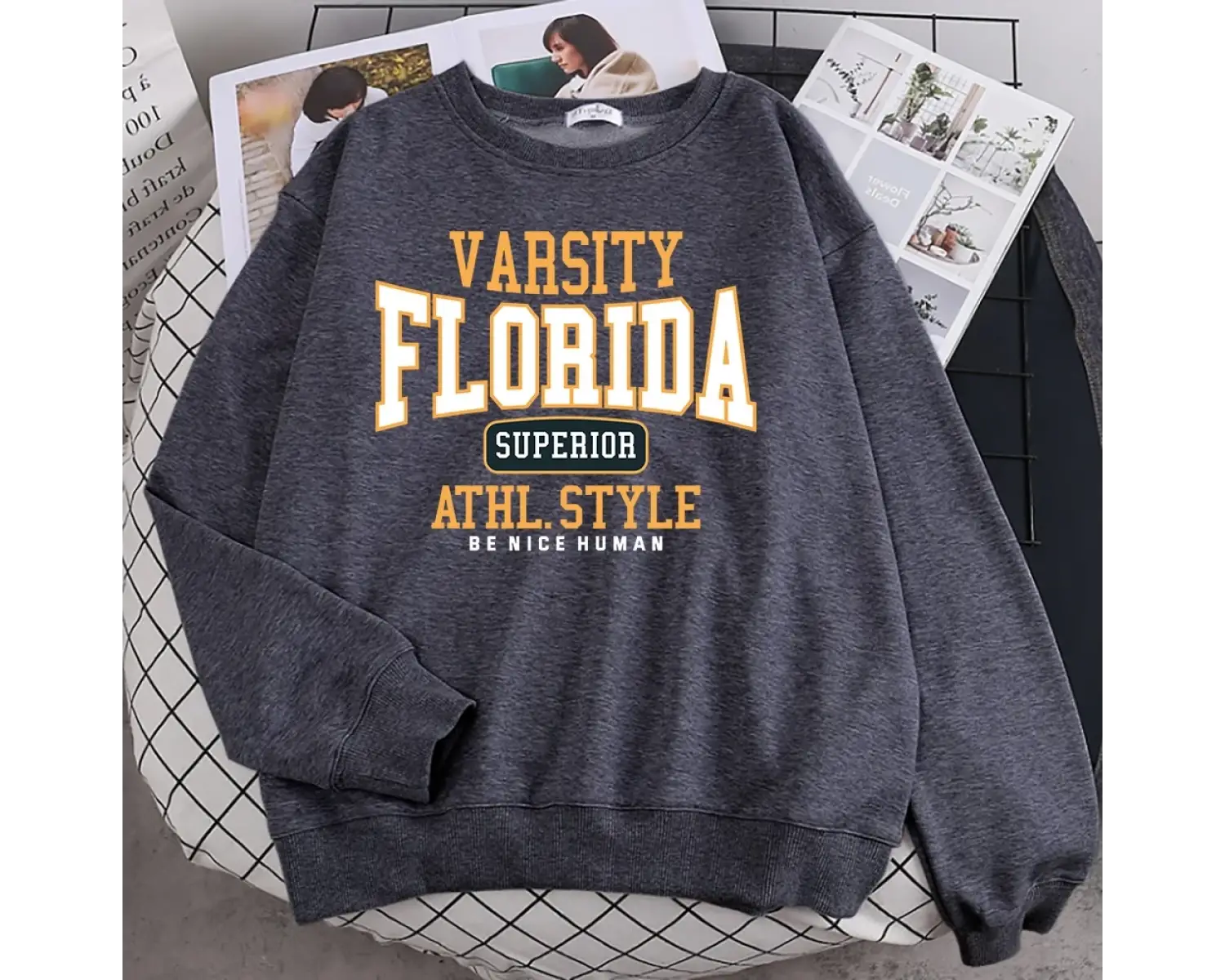 Trend Casual Kadın Kazak Florida Üstün Athl Tarzı Baskı Hoody Sıcak Damla Kollu Kazak Crewnec