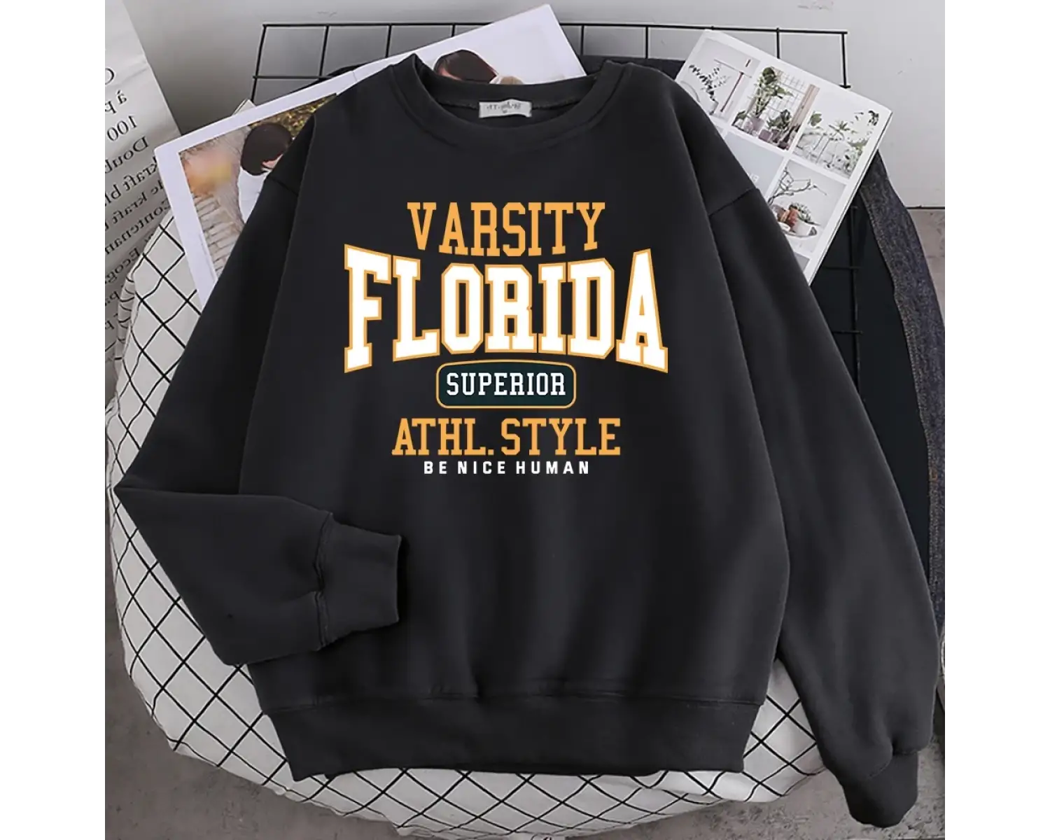 Trend Casual Kadın Kazak Florida Üstün Athl Tarzı Baskı Hoody Sıcak Damla Kollu Kazak Crewnec