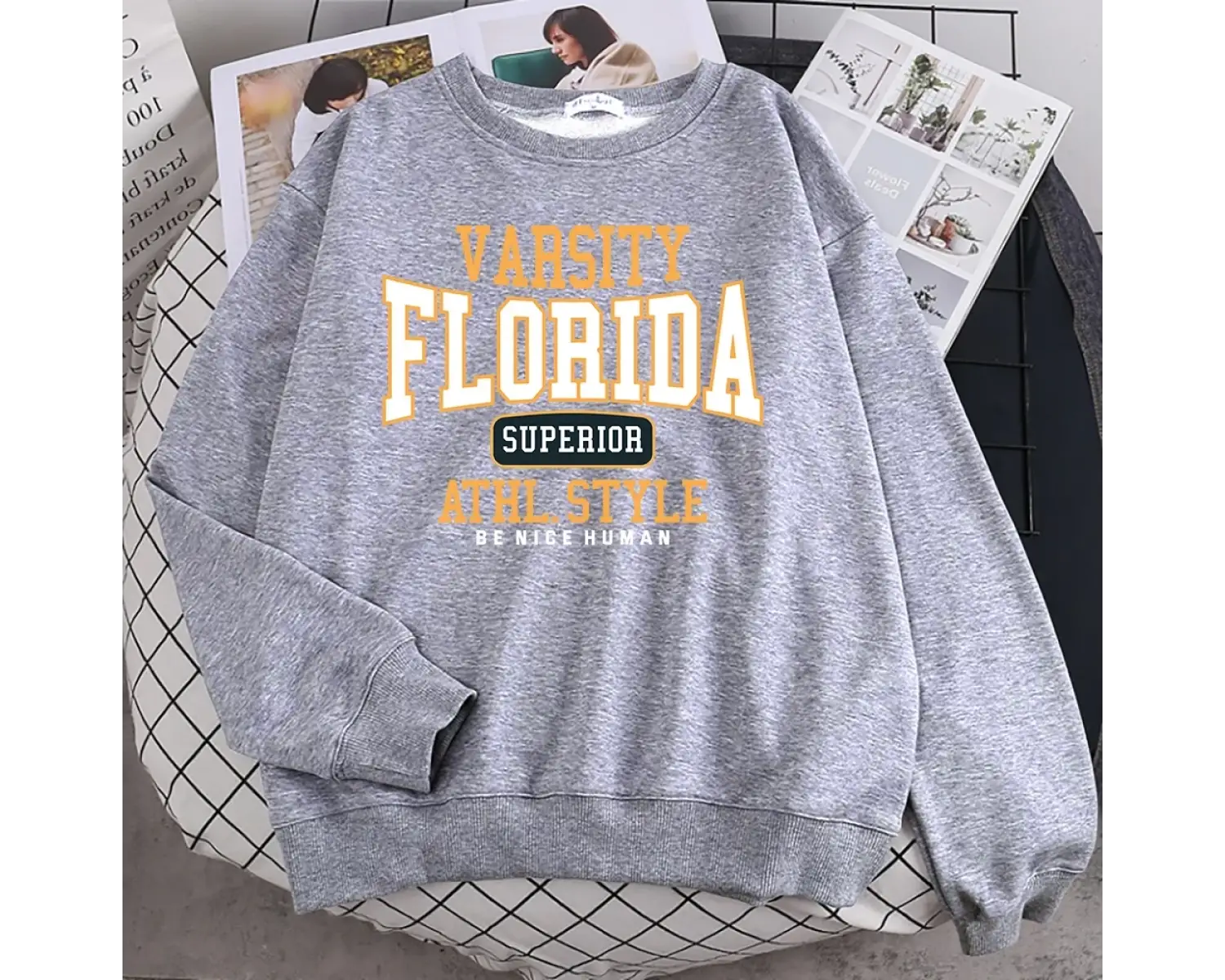 Trend Casual Kadın Kazak Florida Üstün Athl Tarzı Baskı Hoody Sıcak Damla Kollu Kazak Crewnec