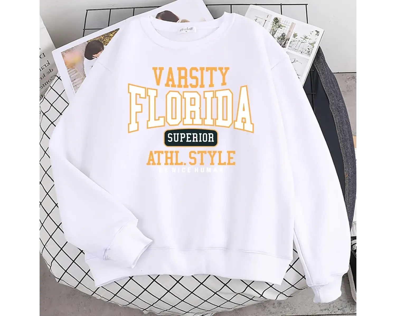 Trend Casual Kadın Kazak Florida Üstün Athl Tarzı Baskı Hoody Sıcak Damla Kollu Kazak Crewnec