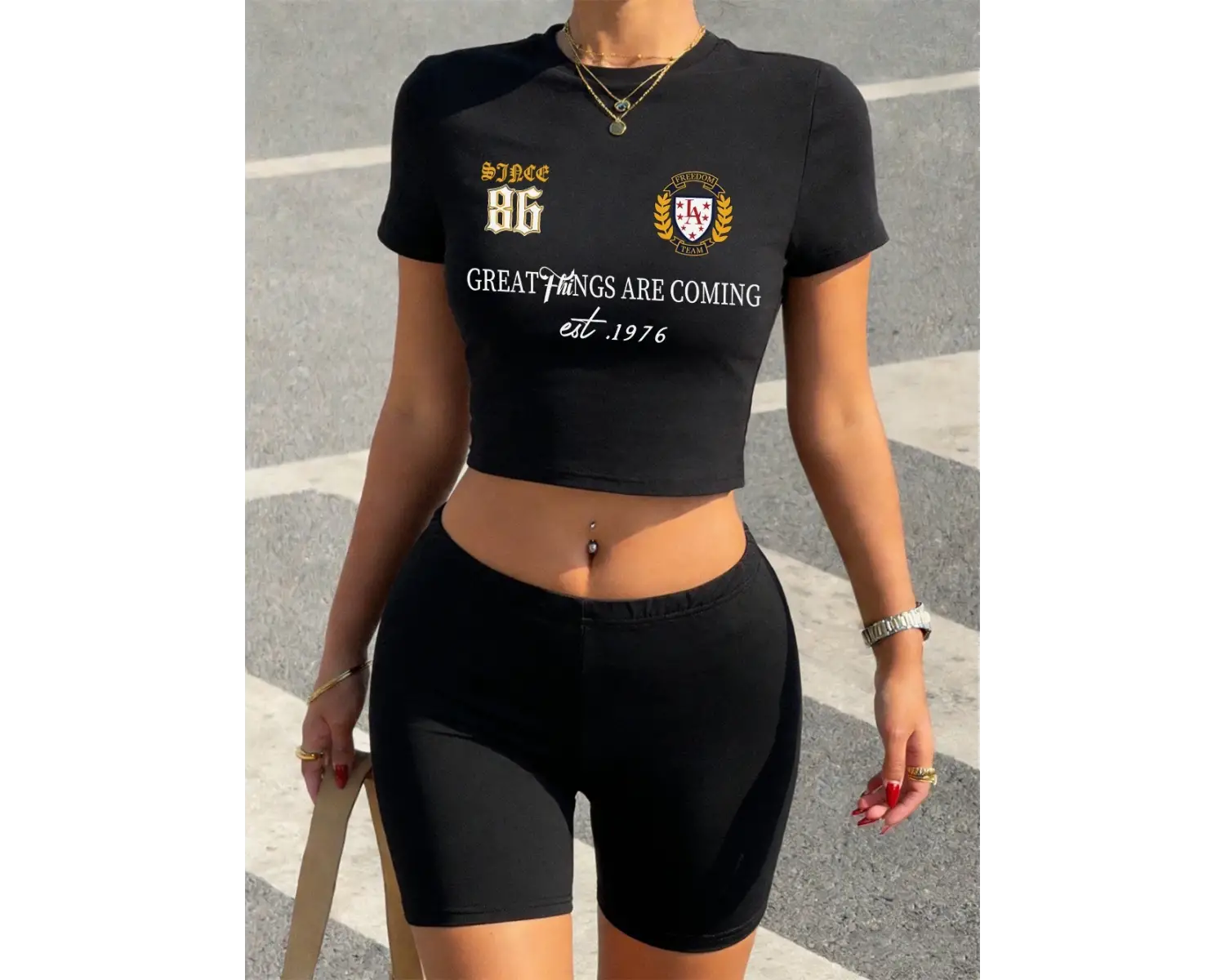 Trend Harika Şeyler Geliyor Baskılı Babby TeeTişörtler ve Şortlar Kadın İki Parçalı Takım Üstler