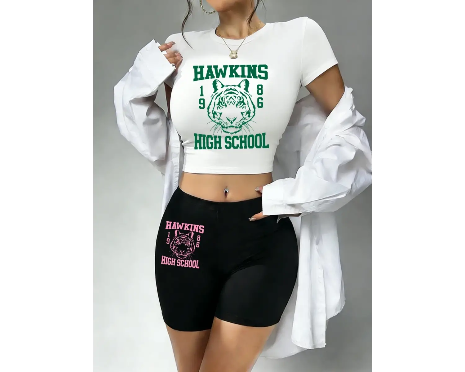 Trend Hawkins Lisesi 1986 Baskılı Babby Teelar ve Şortlar Kadın İki Parçalı Set Tişörtler İnce