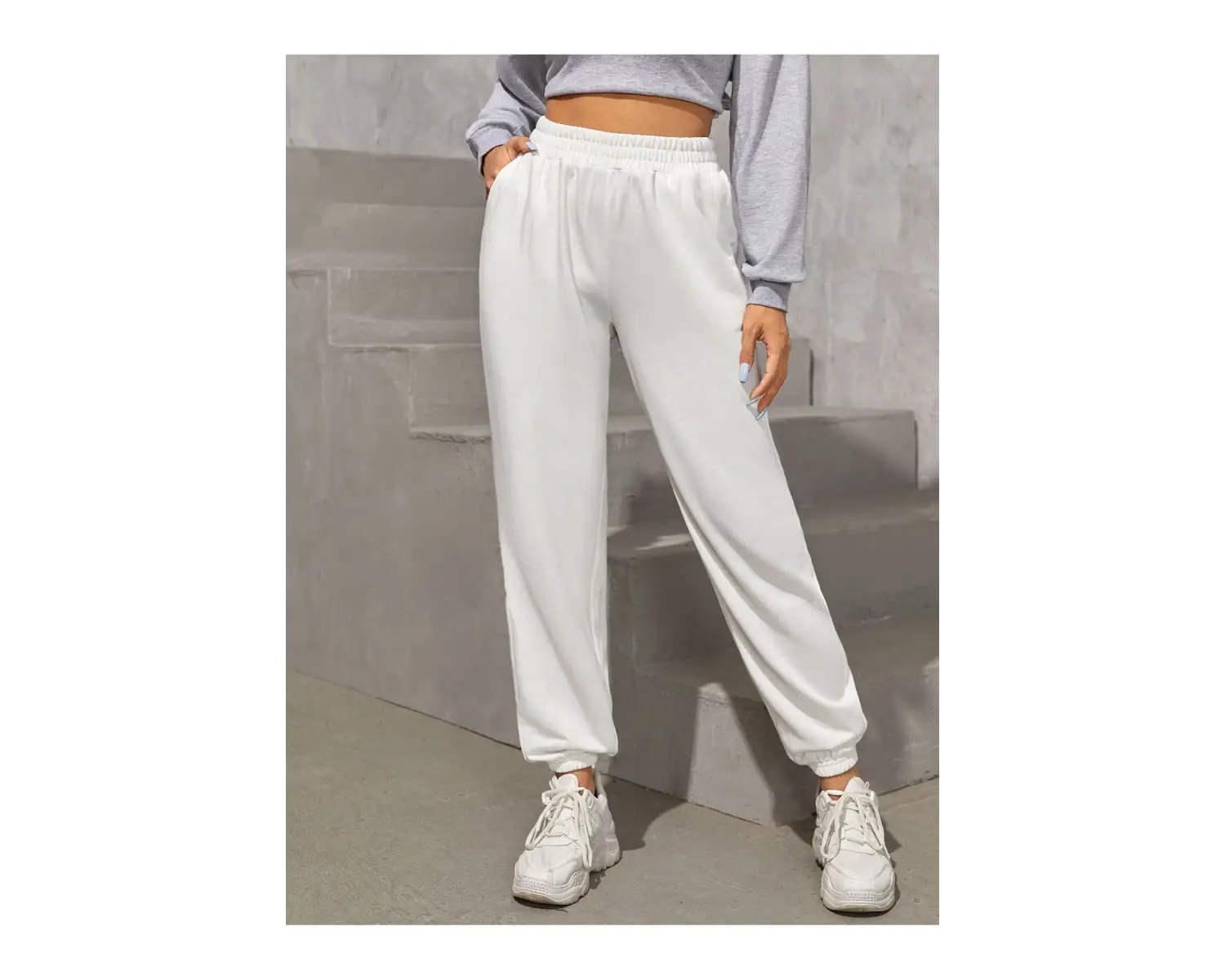 Trend Yüksek Bel Beyaz Joger Eşofman Altı