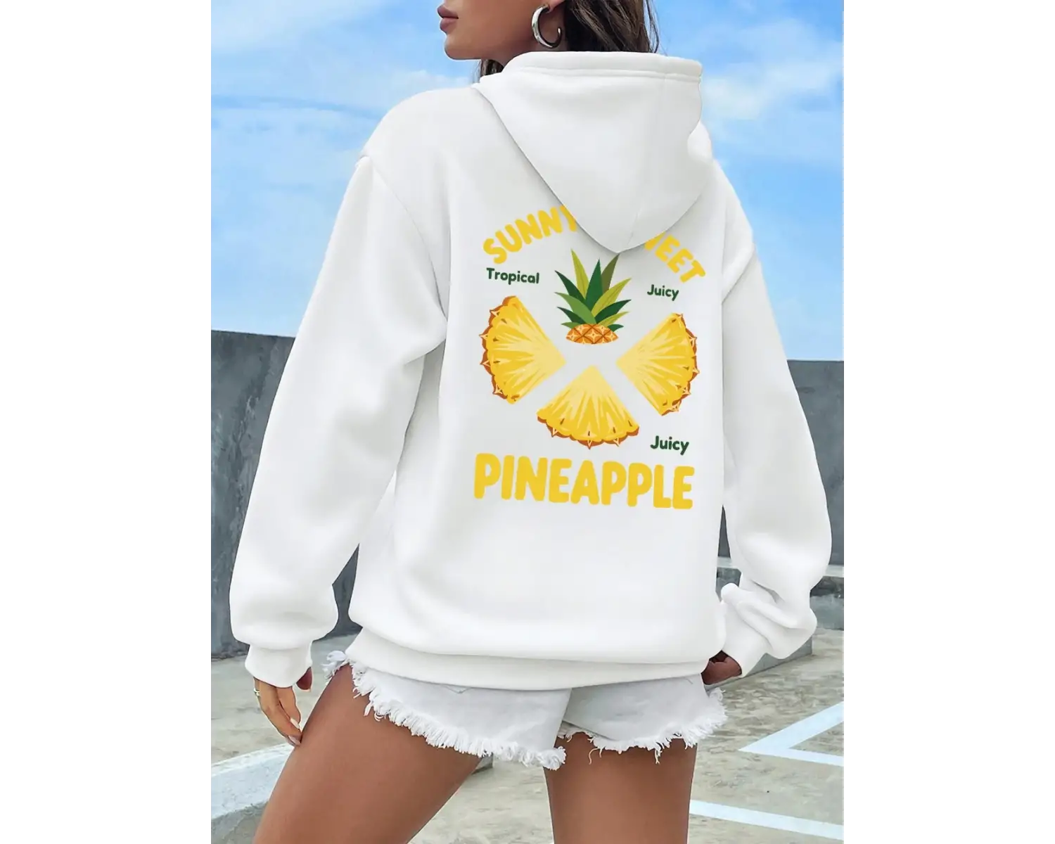 Tropikal Sulu Ananas Baskılar Kapüşonlular Bayan Kış Polar Sıcak Tişörtü Rahat Cep Kazaklar R