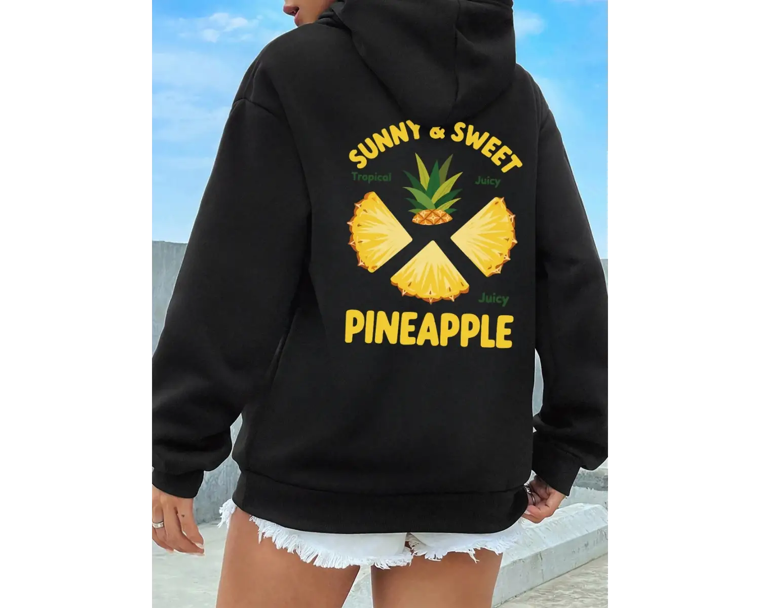 Tropikal Sulu Ananas Baskılar Kapüşonlular Bayan Kış Polar Sıcak Tişörtü Rahat Cep Kazaklar R