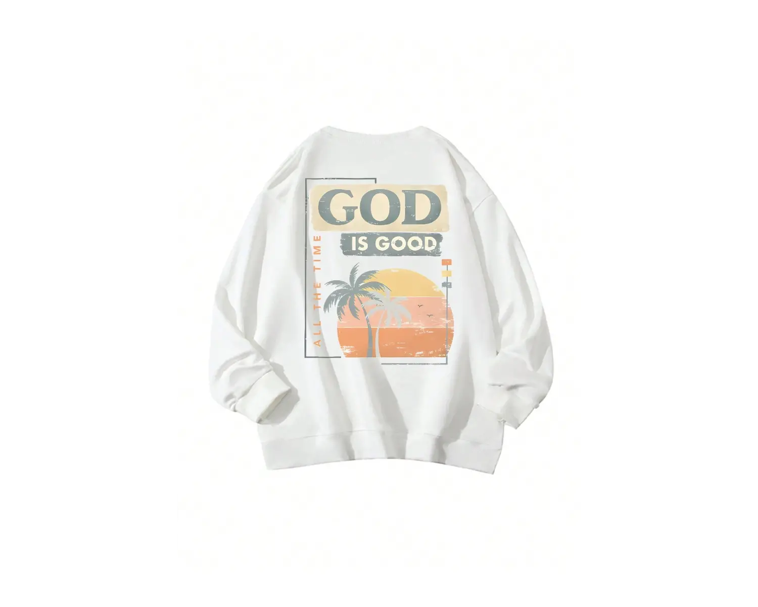 Tropikal ve Slogan Grafikli Düşük Sweat Beyaz