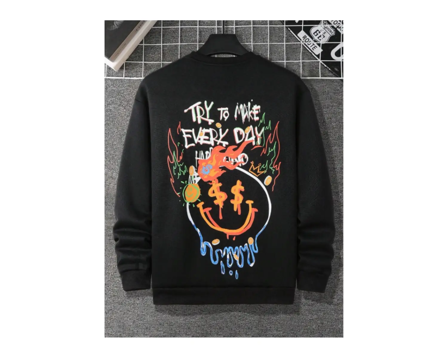 Try To Make Renkli Oversize Bisiklet Yaka Pamuklu Sweatshirt Beyaz