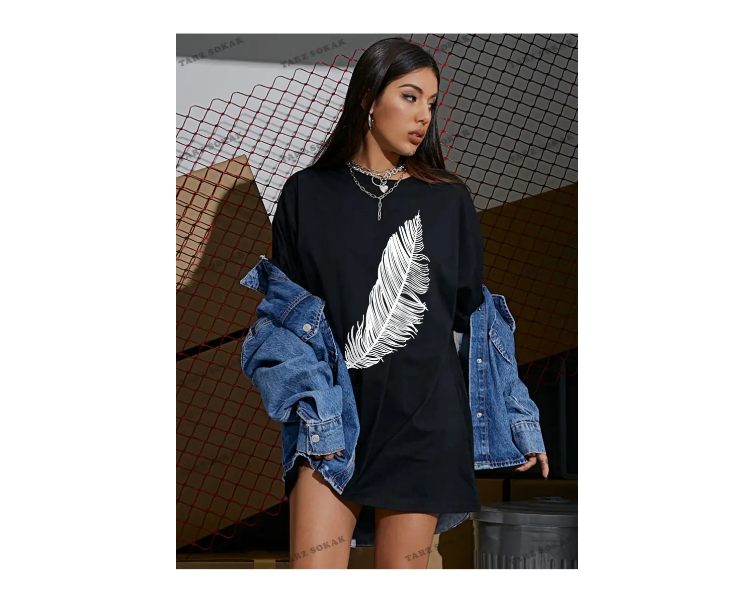 Tüy Baskılı Oversize Kalıp Unisex T-shirt