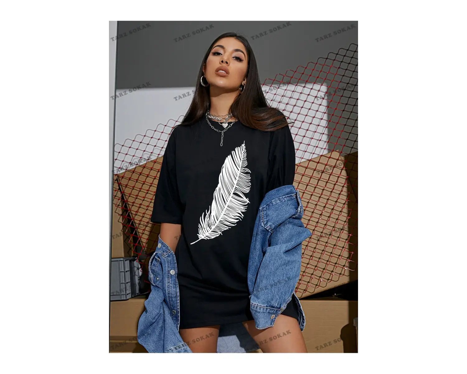 Tüy Baskılı Oversize Kalıp Unisex T-shirt