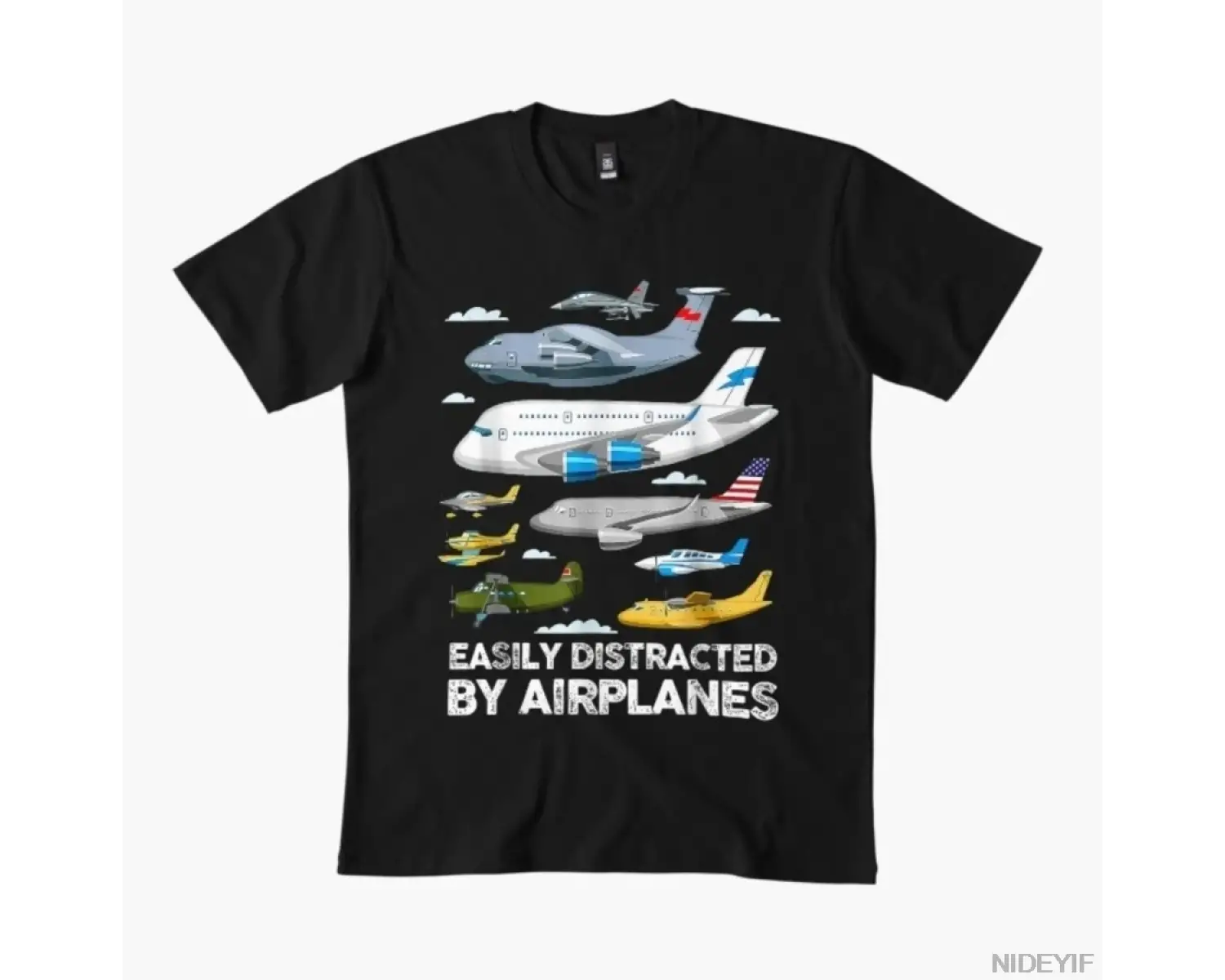 Uçaklar Tarafından Kolayca Dikkat Dağılıyor Havacılık Meraklısı Erkekler Kadınlar İçin Tişört