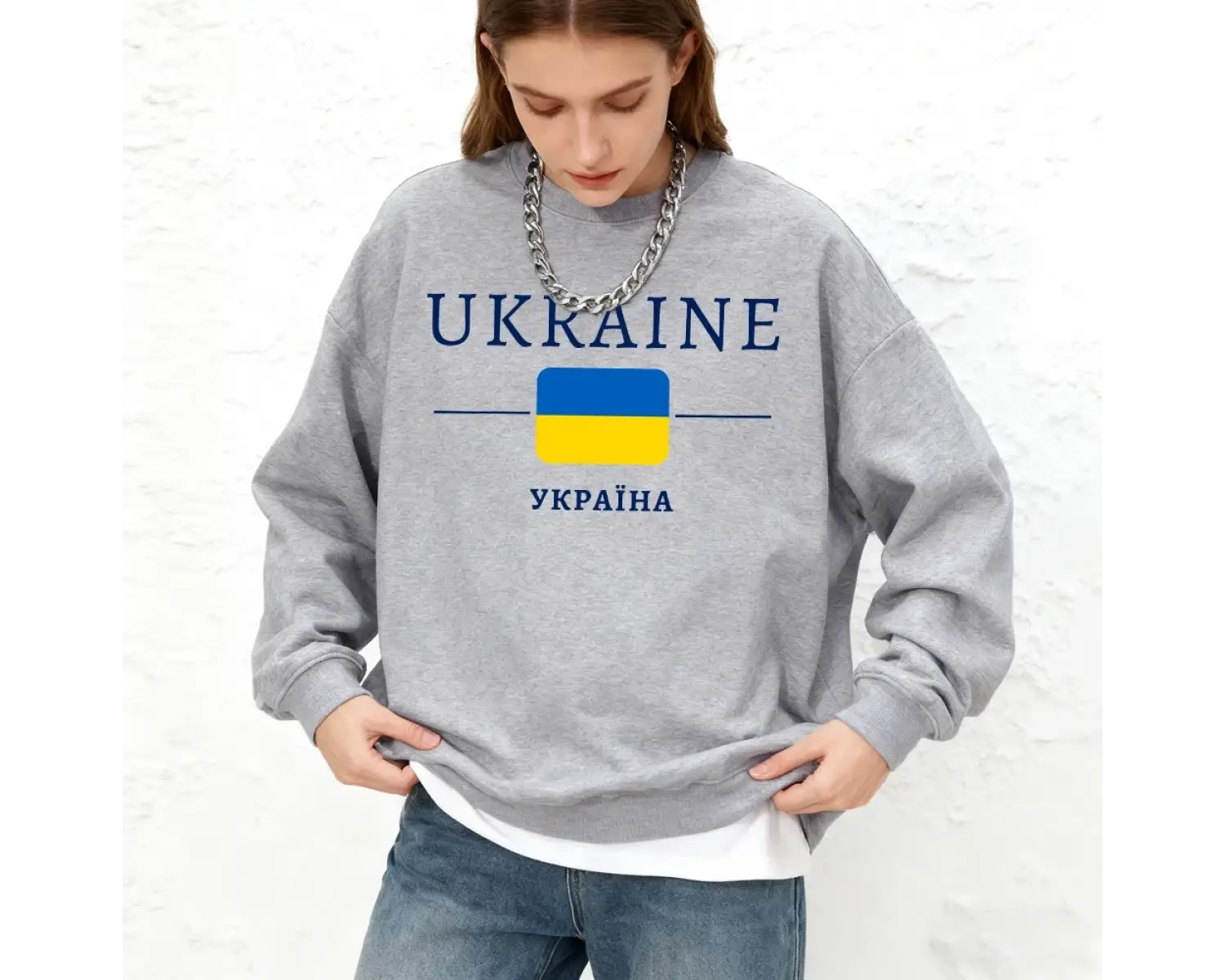 Ukrayna Bayrağı Mektup Baskılar Kadın Kazak Kış Bisiklet Yaka Kapüşonlular Temelleri Sıcak Ko