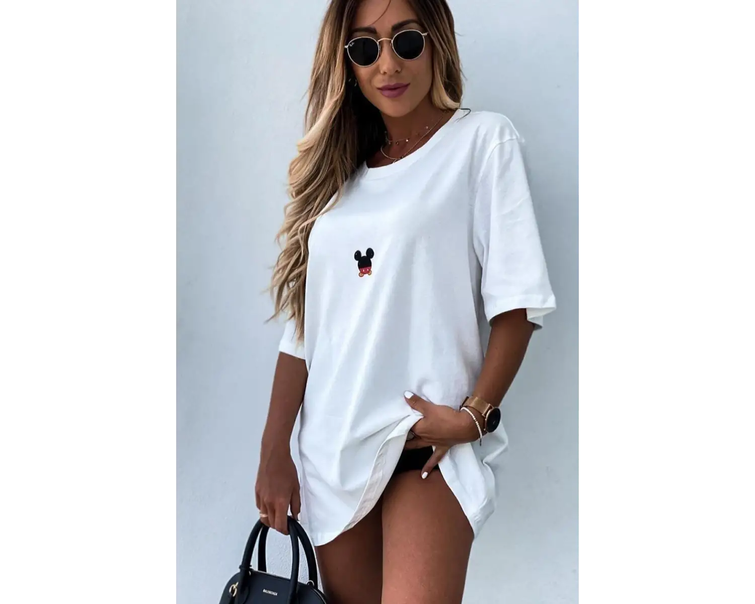 Unique----Kadın Beyaz Sırt Baskılı Mickey Mouse T-shirt