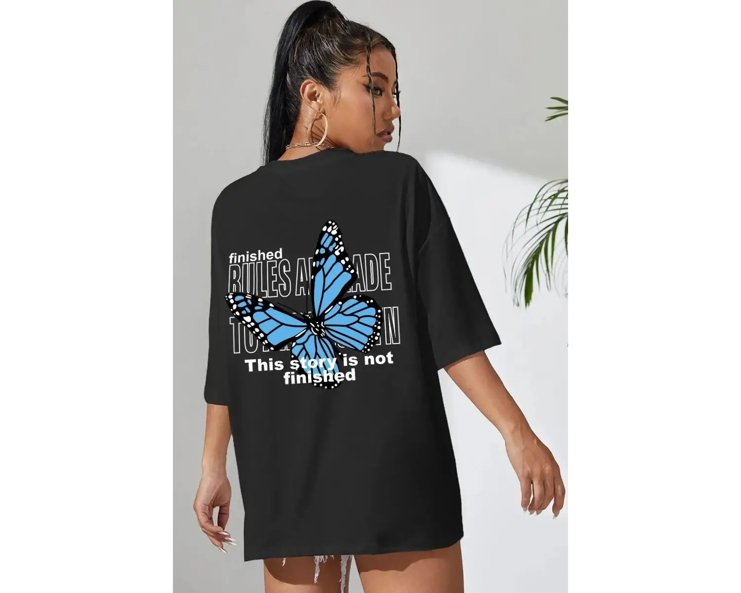 Unique----Kelebek Baskılı Oversize tişört