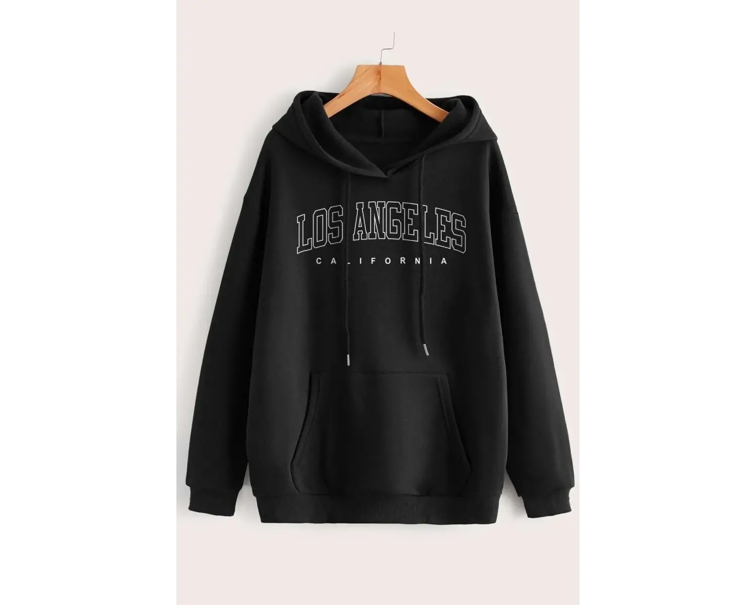 Unique----Unisex Beyaz Los Angeles Baskılı Kapüşonlu Oversize Sweatshirt