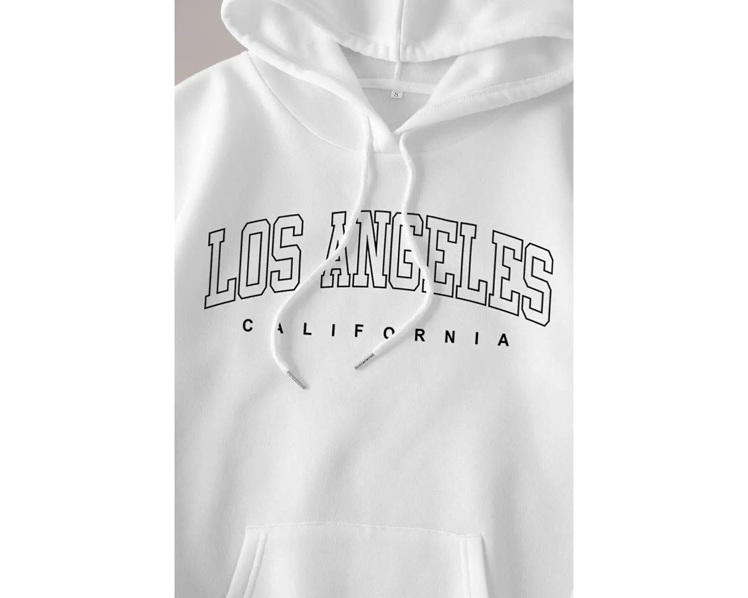 Unique----Unisex Beyaz Los Angeles Baskılı Kapüşonlu Oversize Sweatshirt