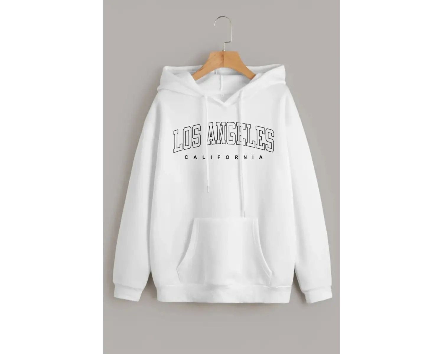 Unique----Unisex Beyaz Los Angeles Baskılı Kapüşonlu Oversize Sweatshirt
