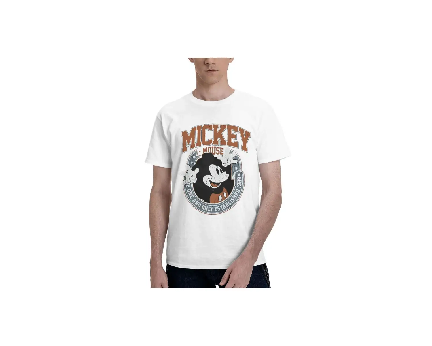 Unique----Unisex Kadın Erkek Mickey Mous Özel Baskılı Oversize Pamuk Penye T-shirt Beyaz