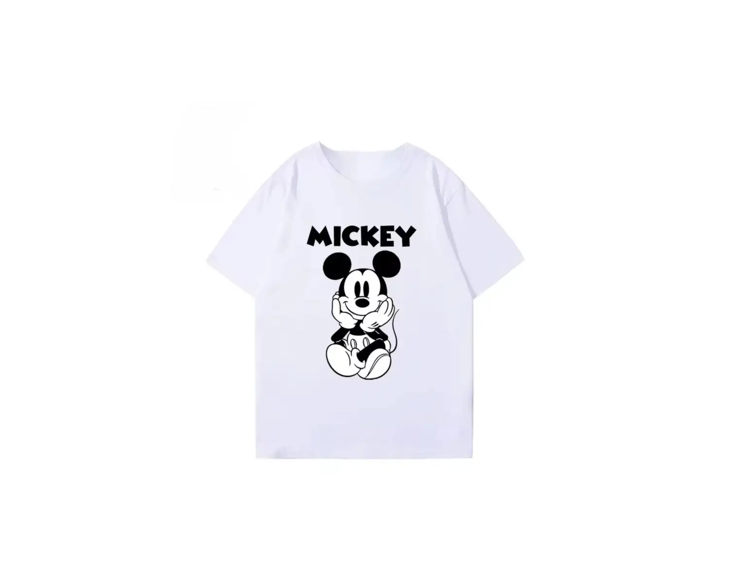 Unique----Unisex Kadın Erkek Mickey Mous Özel Baskılı Oversize Pamuk Penye T-shirt Beyaz