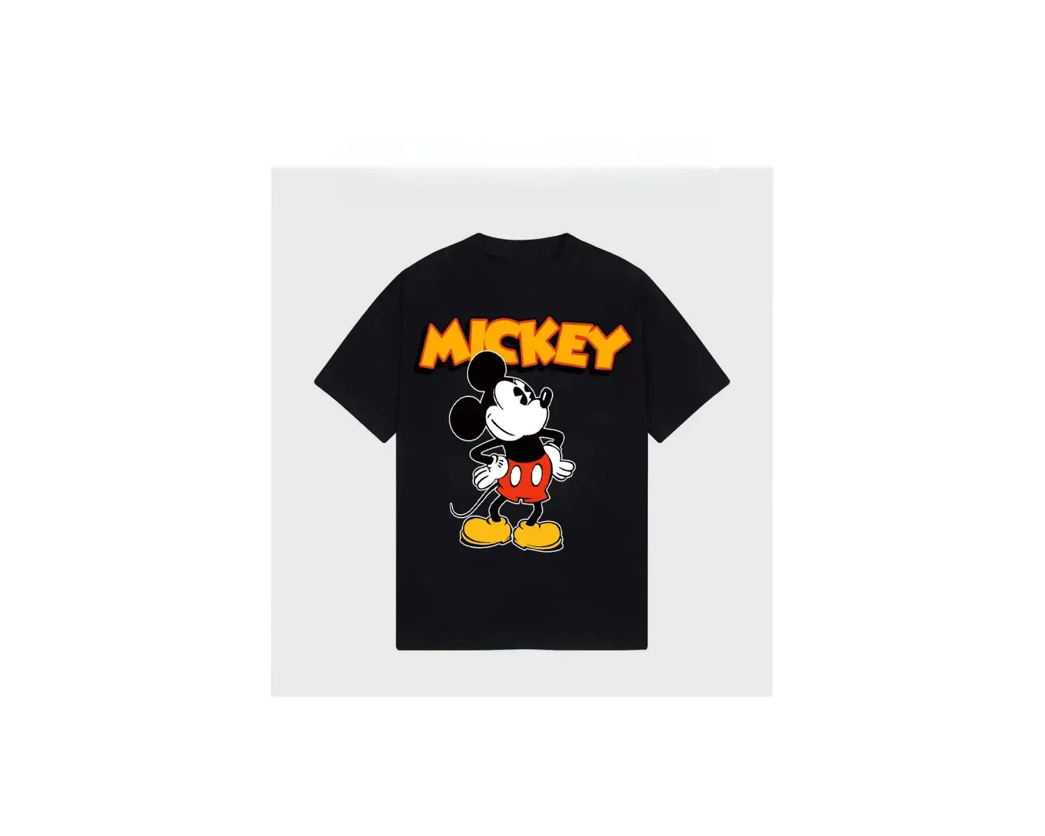 Unique----Unisex Kadın Erkek Mickey Mous Özel Baskılı Oversize Pamuk Penye T-shirt Siyah