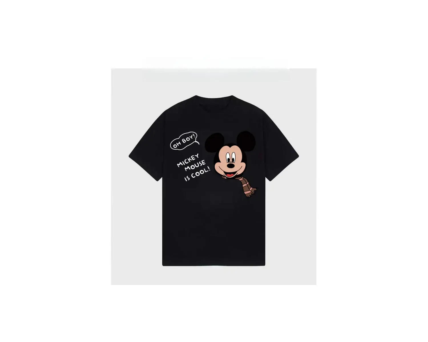 Unique----Unisex Kadın Erkek Mickey Mous Özel Baskılı Oversize Pamuk Penye T-shirt Siyah