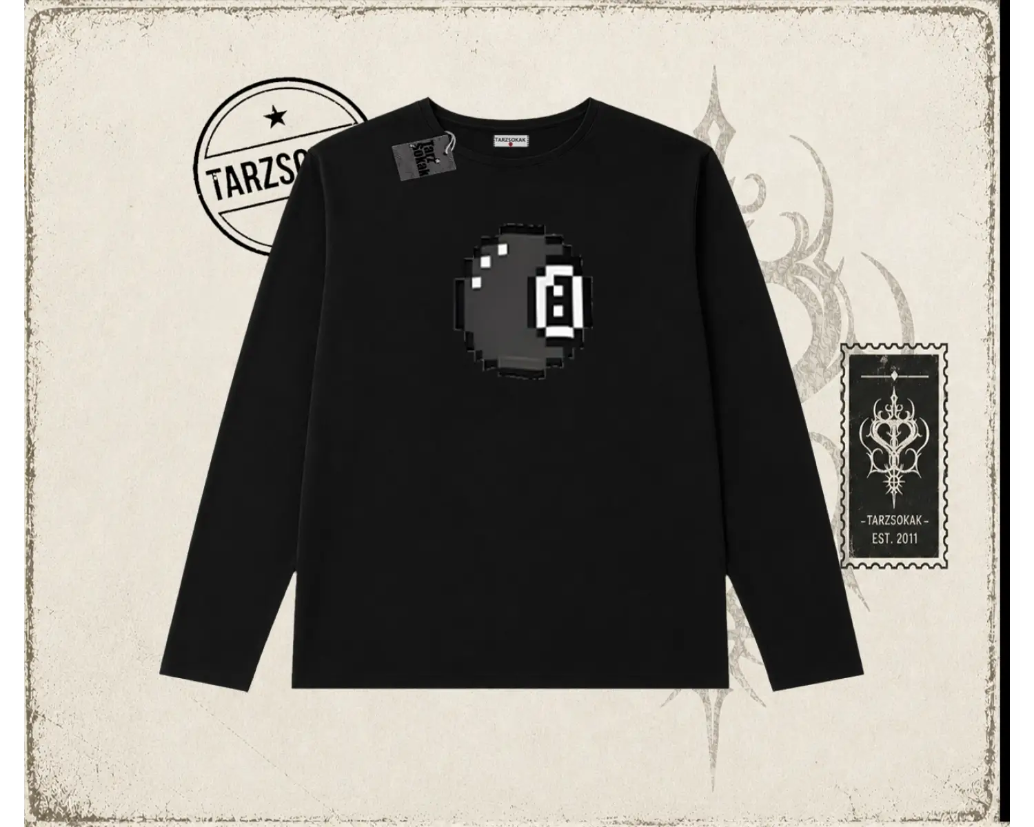Unisex 8 Ball Biskilet Yaka  Long Sleeve Beyaz
