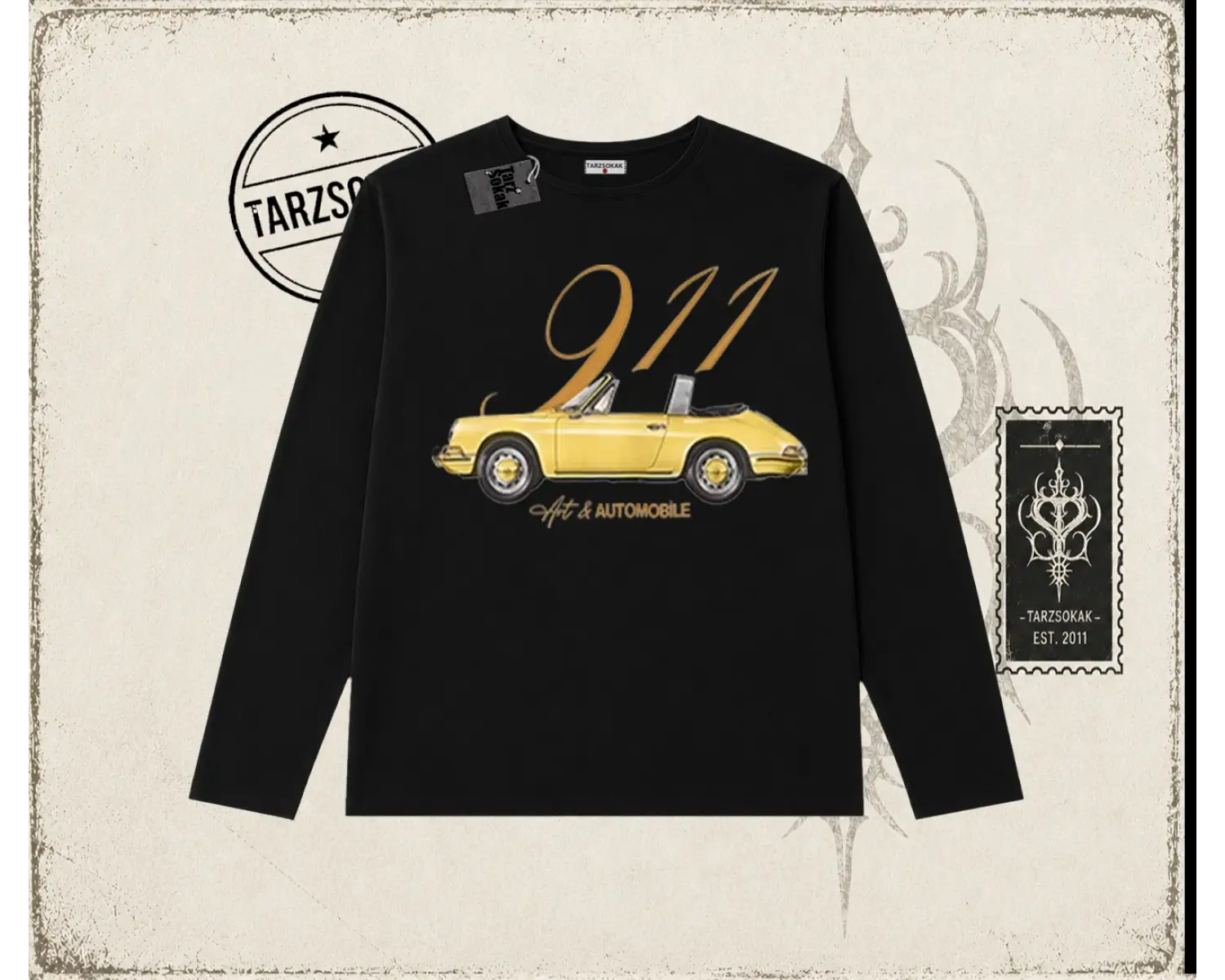 Unisex 911 Art and Automobile Biskilet Yaka  Long Sleeve Beyaz