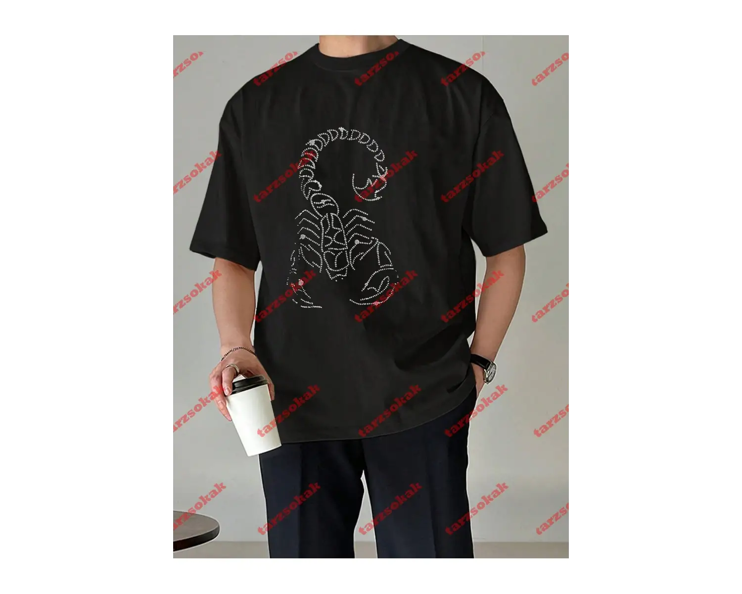 Unisex Akrep Baskılı Tshirt Beyaz