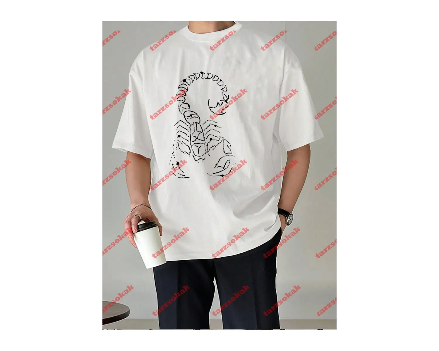 Unisex Akrep Baskılı Tshirt Beyaz