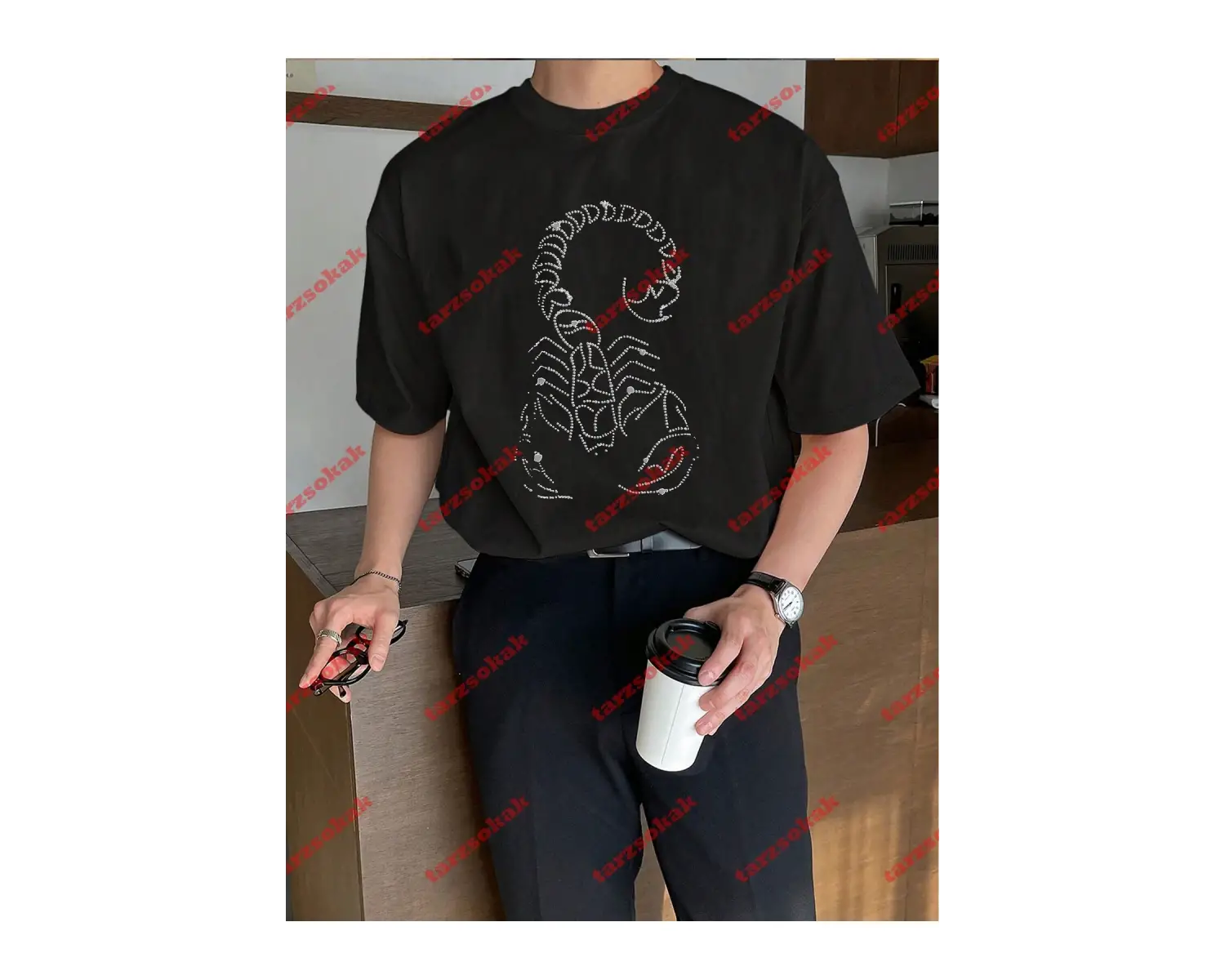 Unisex Akrep Baskılı Tshirt Beyaz