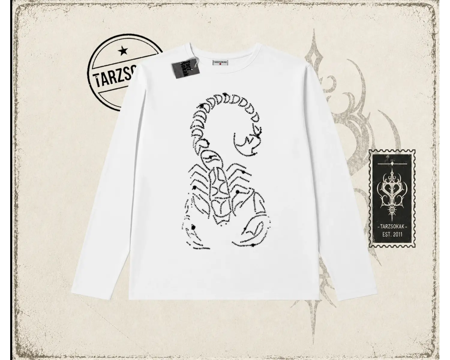 Unisex Akrep Biskilet Yaka  Long Sleeve Beyaz