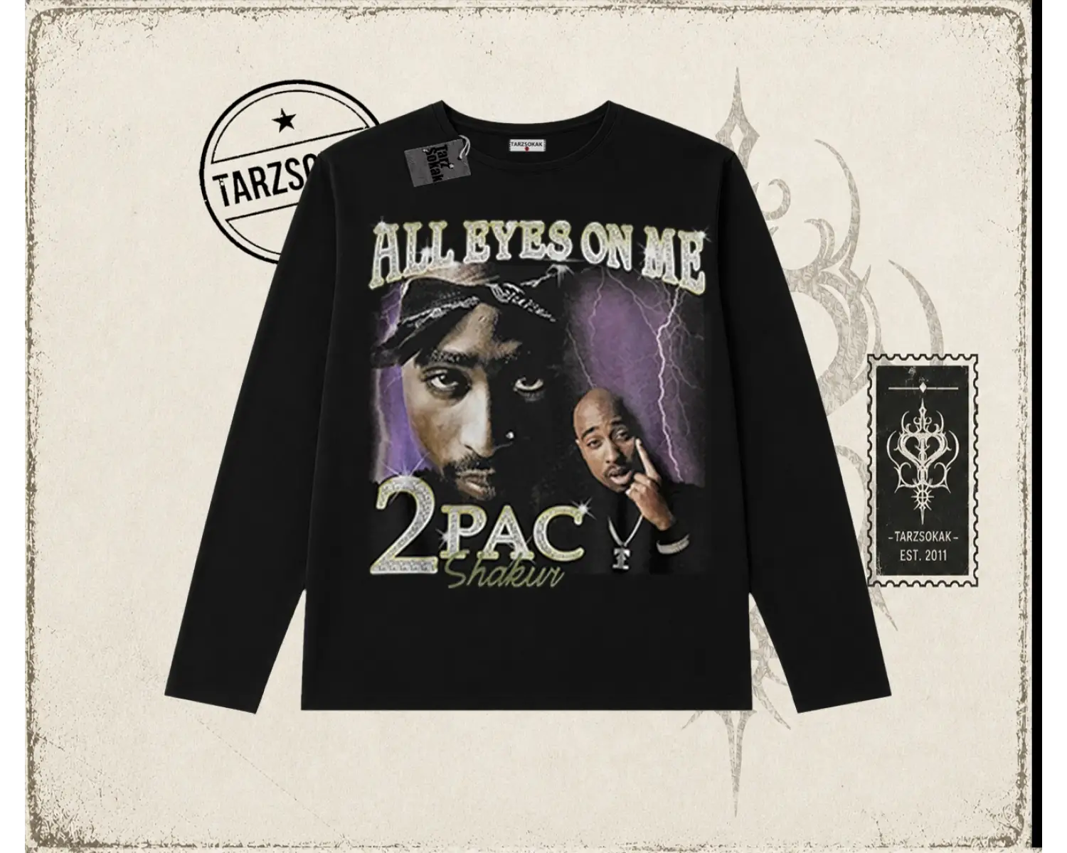 Unisex All Eyes On Me Tupac Biskilet Yaka  Long Sleeve Beyaz