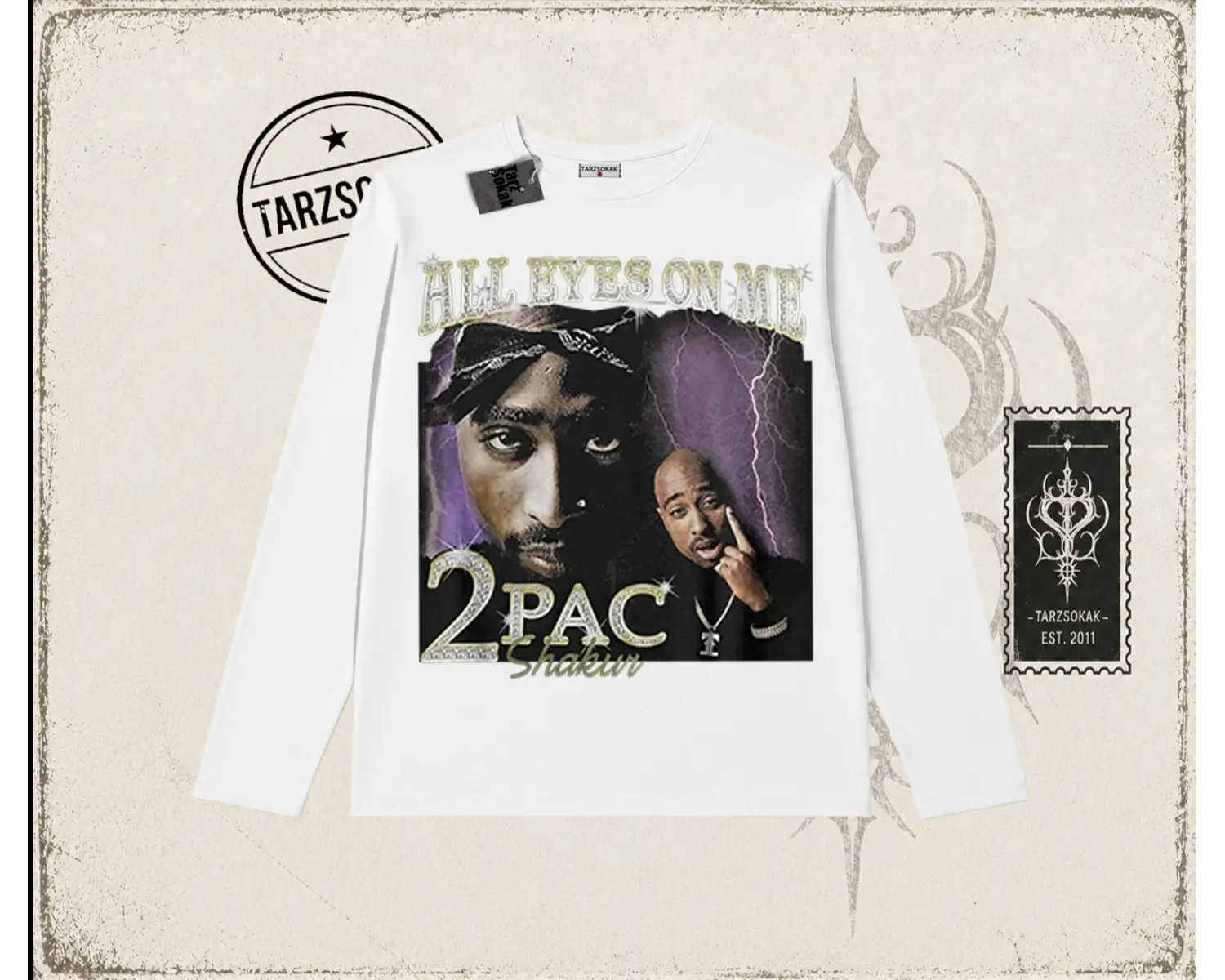Unisex All Eyes On Me Tupac Biskilet Yaka  Long Sleeve Beyaz