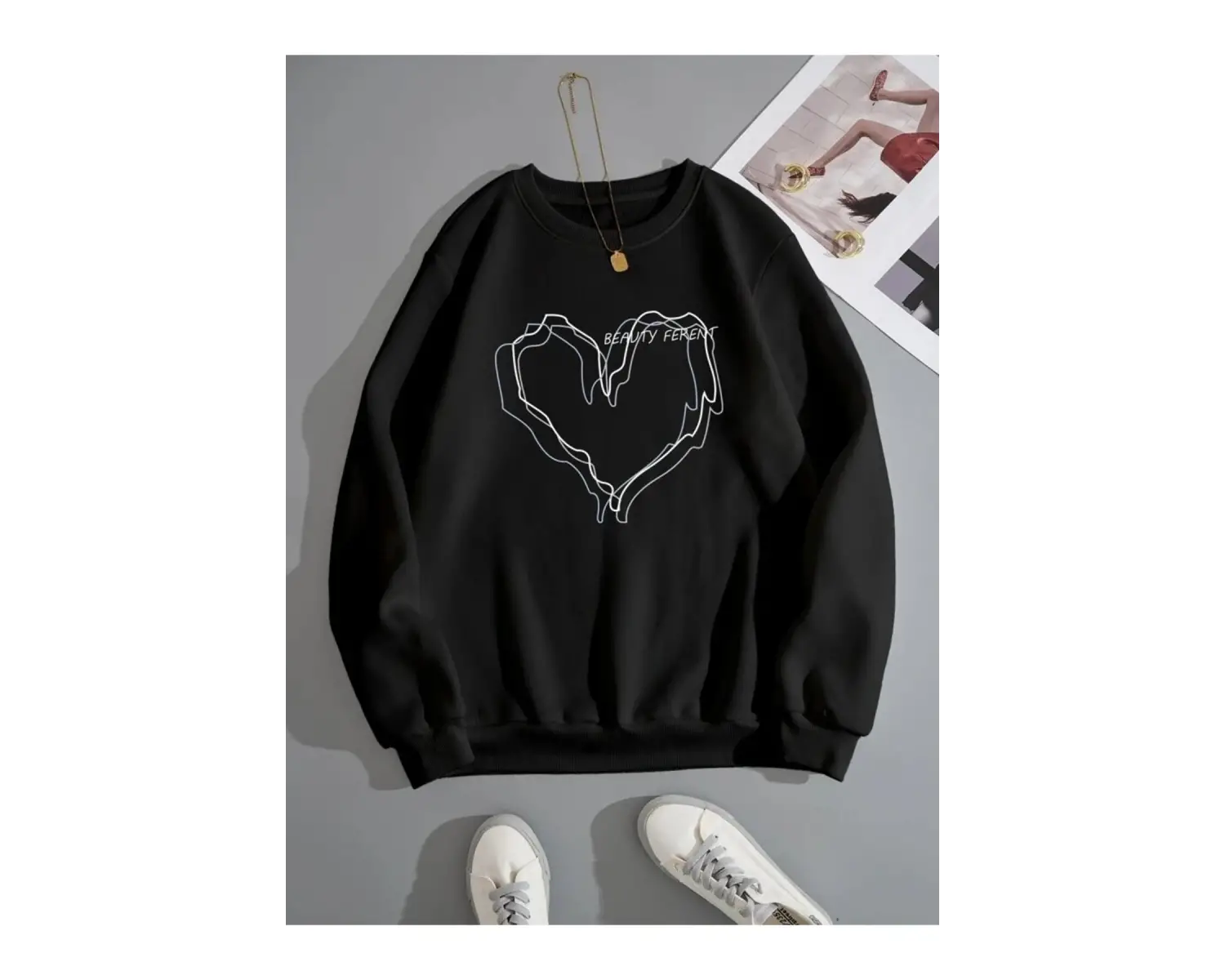 Unisex B Harfli Siyah Sweatshirt Trndz232